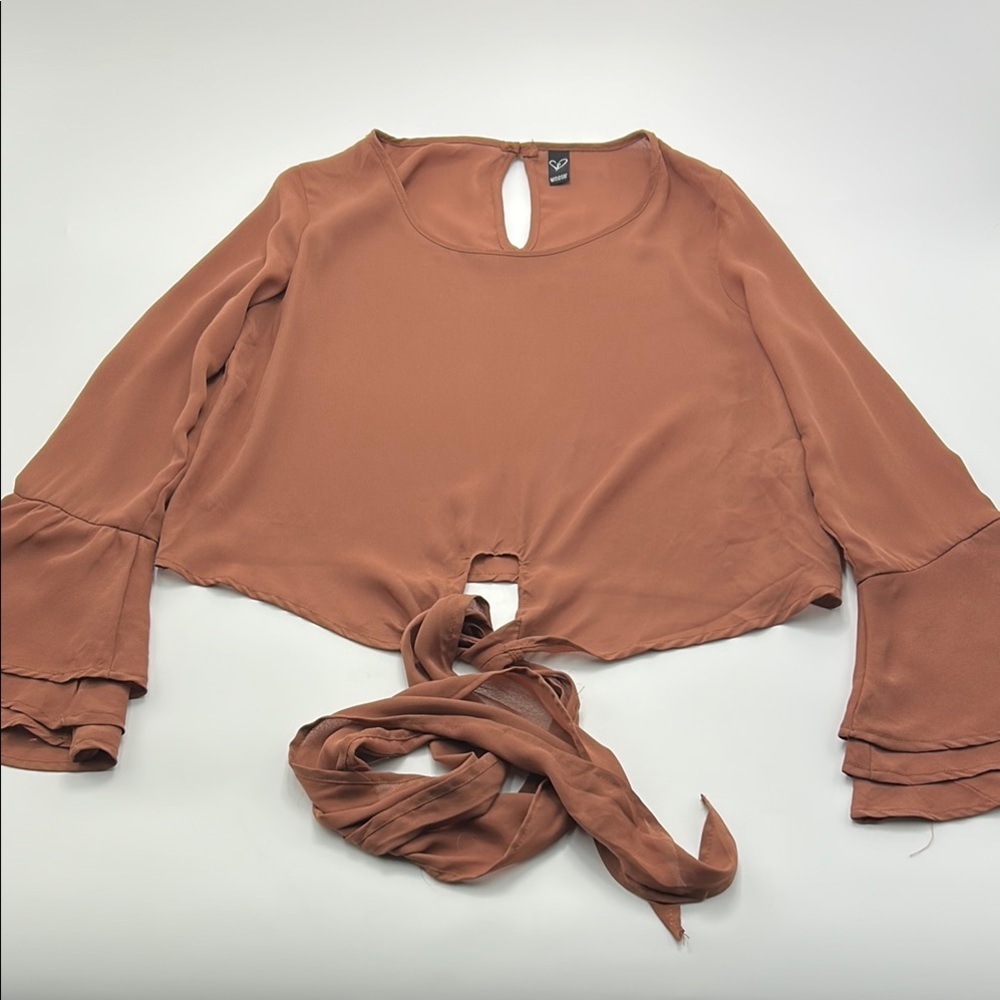 Windsor Rust Tie-Front Blouse Women's Medium Flare Layered Sleeve Lightweight
